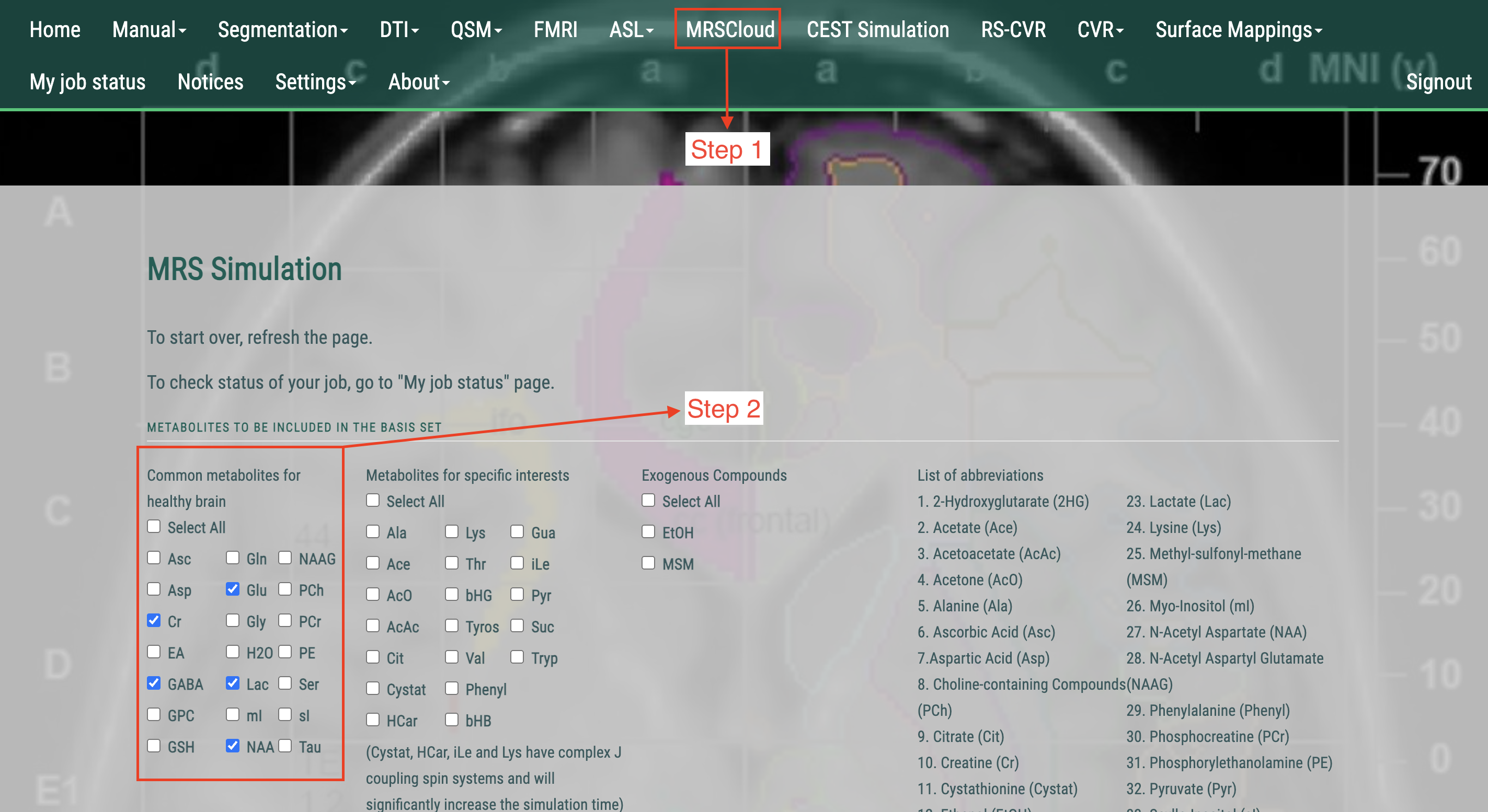 MRSCloud configuration interface